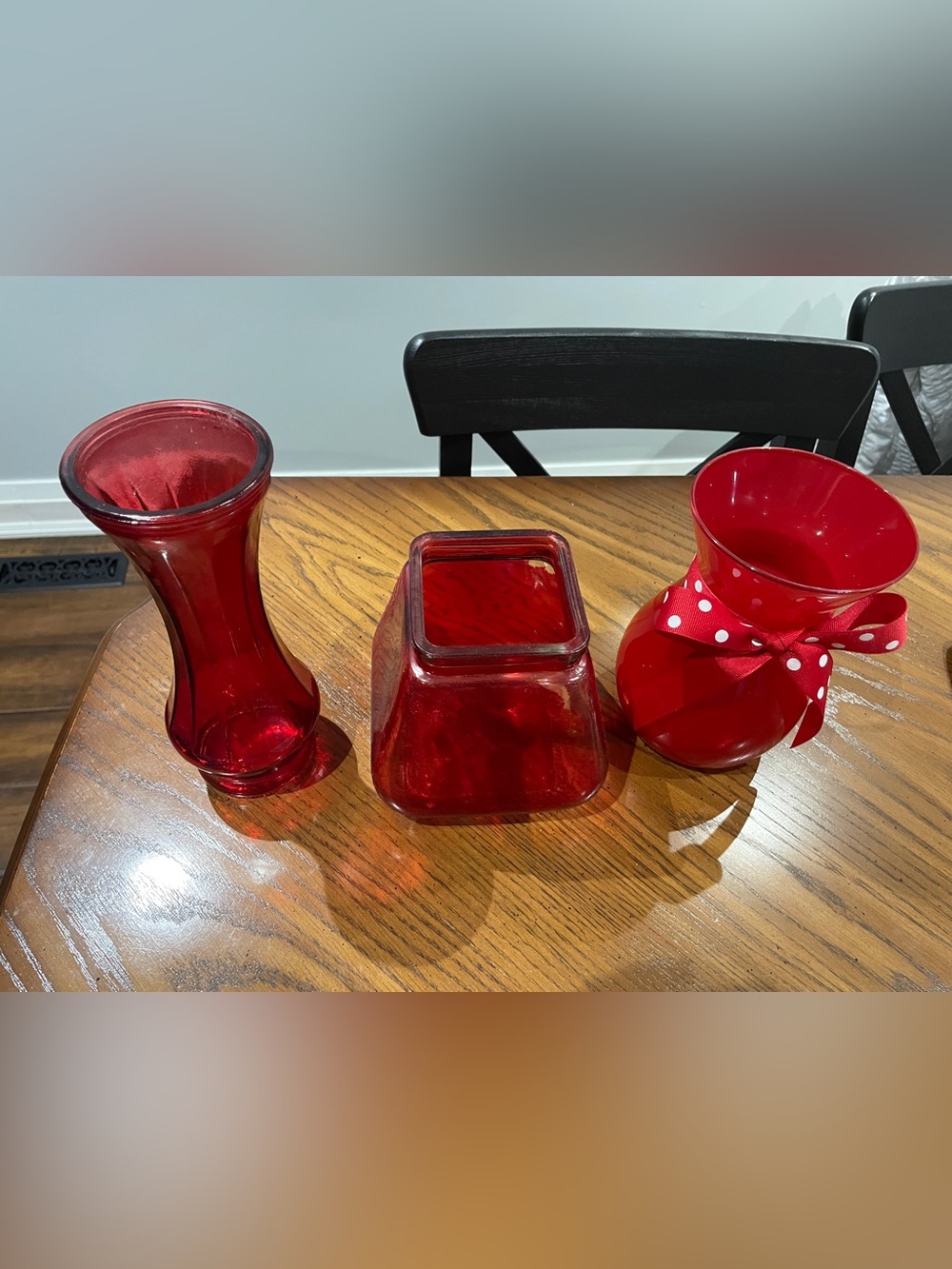 Red Glass Vase Trio - Decorative Home Accent